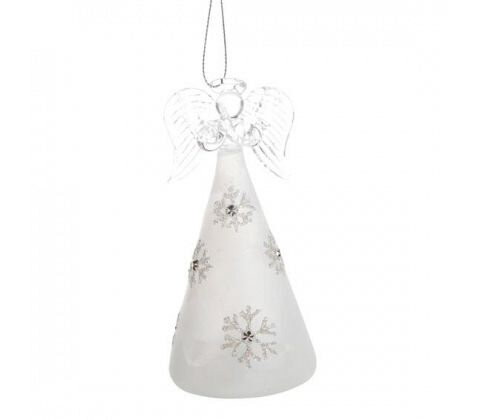 Engel i glas med LED lys – 13 cm – Hvid