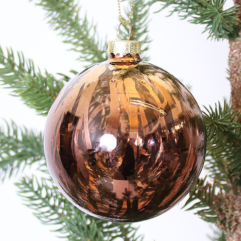 Julekugle glas – Ø 8 cm- Gylden brun mønster